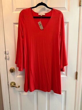LOFT Coral-Red V-Neck Swing Dress